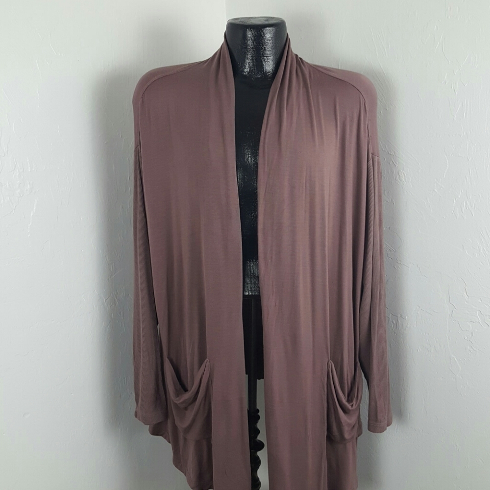 LOGO Lori Goldstein Cardigan 2X Mixed Fabric Layered Long Sleeve Chic